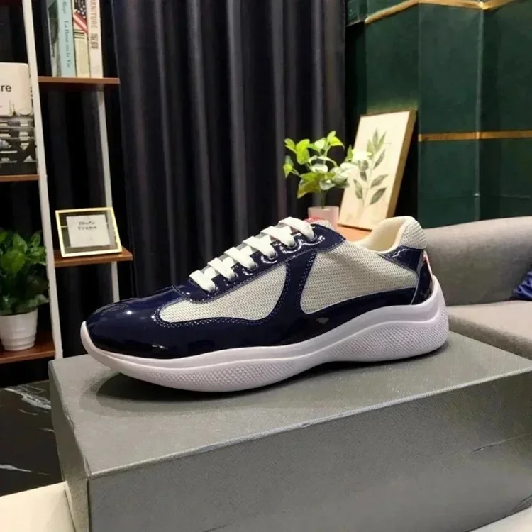 PRADA patent leather lace-up durable low-top sports casual shoes -2