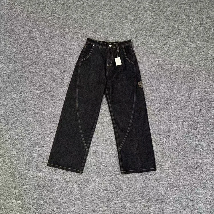 Mertra [Model Name Not Visibly Identifiable] Wide Leg Denim Pants with Embroidered Logo [3 styles]