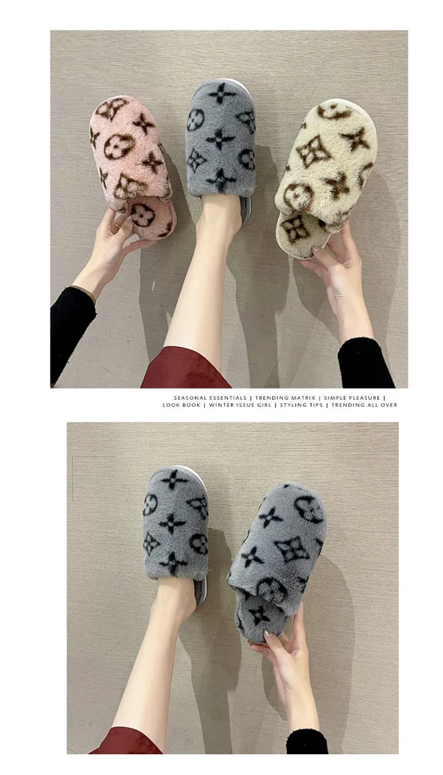   Luxury Brand Fuzzy Slippers -3