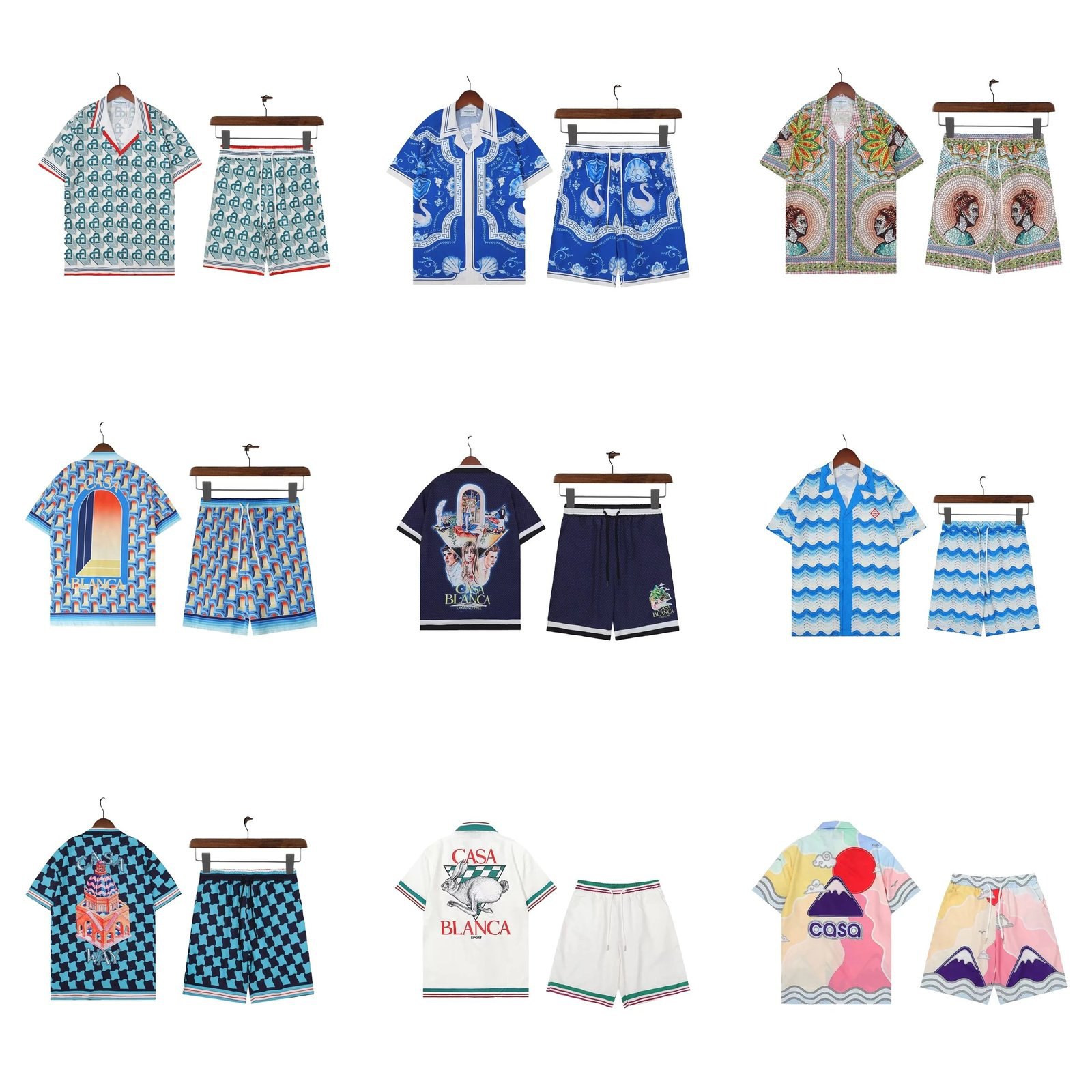  Casa Blanca Men's Matching Shirt and Shorts Set - Vibrant Patterned Summer Outfit  