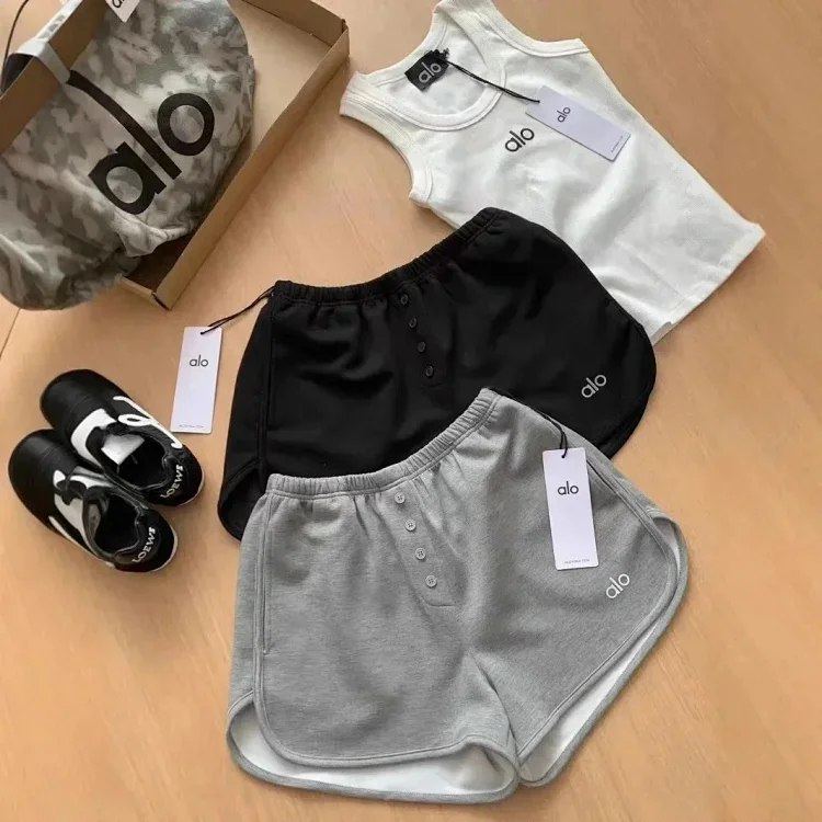 ALO Letter Elastic Waist Casual Sports Fitness Shorts [2 styles] -4