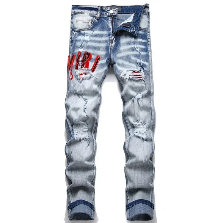  Men's Distressed Ripped Jeans with Embroidered Logo [20 styles]