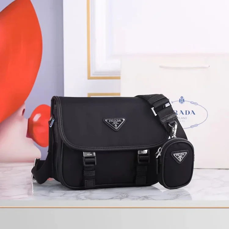  Prada Re-Nylon Messenger Bag with Logo Patch