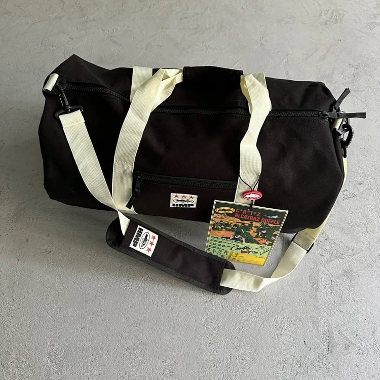  Cortez Alcatraz Duffle Bag - Black with Beige Straps