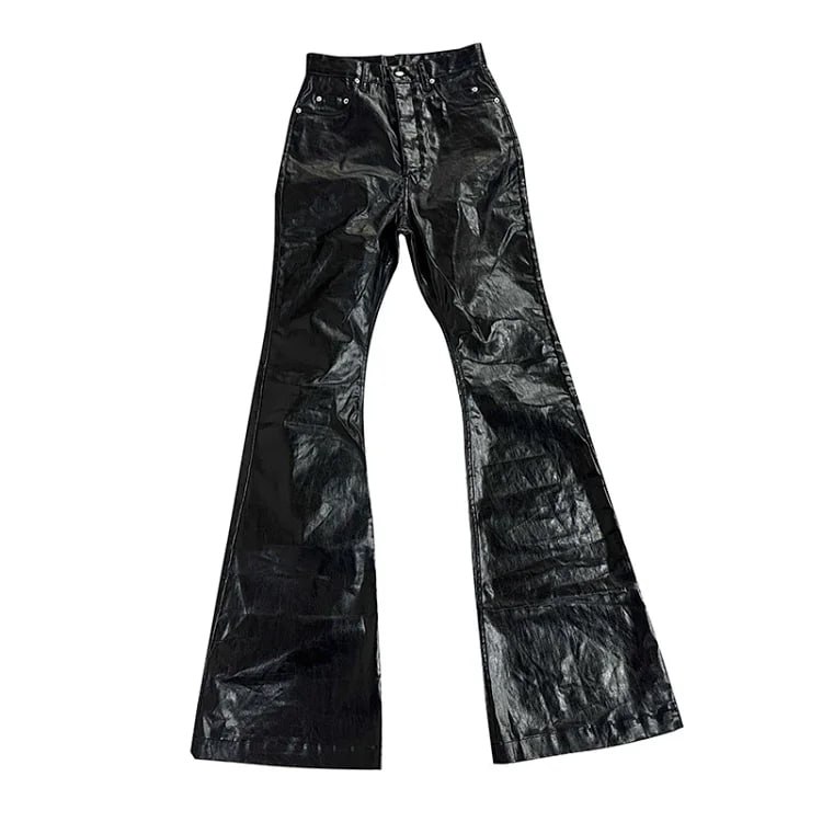 Shiny Black Flared Trousers - Stylish and Comfortable