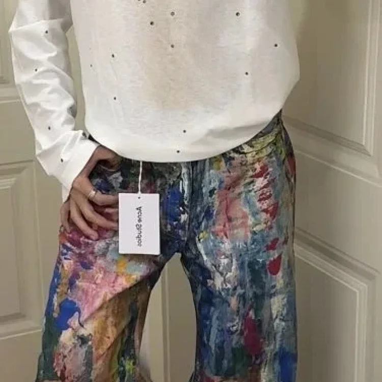  Graffiti Oil Painting Wide Jeans